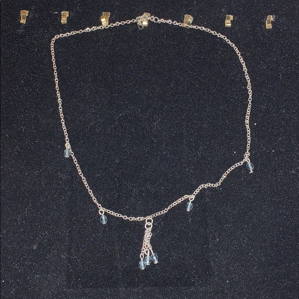 Silver Tone Necklace with Smokey Beads- Delicate